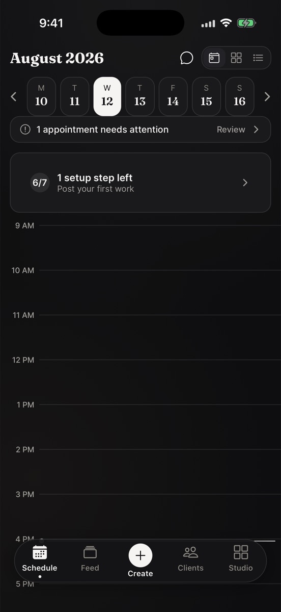 A barber's daily calendar in the Vadd app